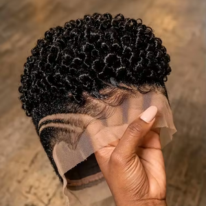 Perruques Courtes Pixie de 10 Pouces en Cheveux Humains, Perruques Afro Bouclées, Perruques Pixie Entièrement en Dentelle, Couleur Naturelle pour Femmes Noires - Product Image 3