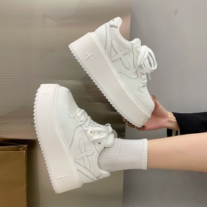 Baskets blanches à semelle épaisse pour femmes de la station européenne, baskets tendance à lacets pour augmenter la taille - Product Image 2