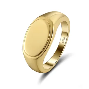 New Designer 925 Silver Ring Flat Oval Bar Gold Ring 18K Gold Plated 925 Sterling Silver Ring JewelryFor Women Men