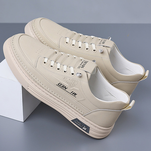 Chaussures de sport décontractées montantes élégantes pour hommes en cuir de vachette pleine fleur avec semelle en caoutchouc tendance pour la marche, toutes saisons, style polyvalent - Product Image 6