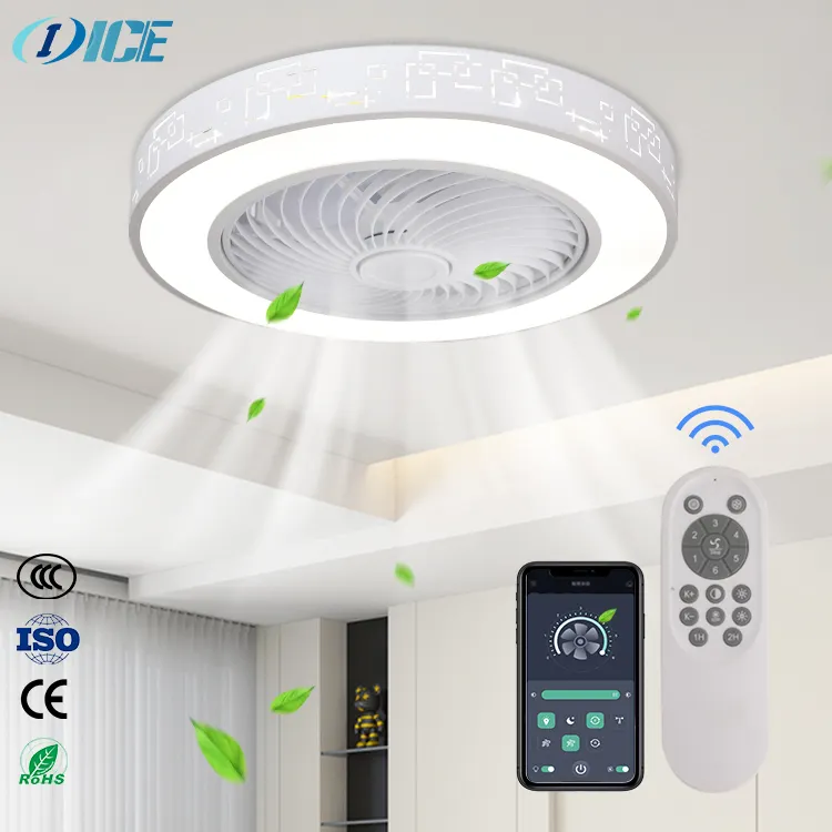 Modern three color intelligent home living room 6 speed led dimmable remote control ceiling fan with light for bedroom