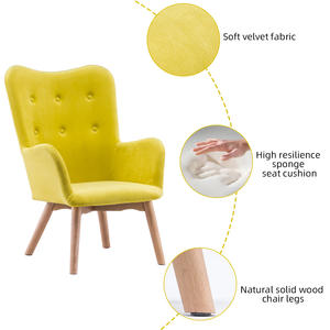 Moderne Gele Fluwelen Accent Fauteuil <span class=keywords><strong>Wingback</strong></span> Getufte Vrijetijdsstoel Met Houten Poten En Armleuningen Voor Woonkamer Slaapkamer Kantoor - Product Image 6
