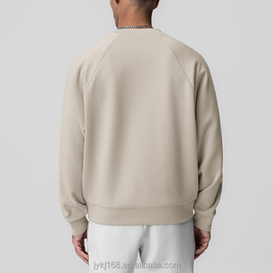Men's Beige Oversized Crewneck Sweatshirt Premium Raglan Sleeve Pullover with Kangaroo Pocket Casual Streetwear Crewneck <strong>Jumper</strong> - Product Image 2