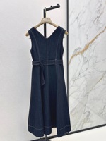 Robe en jean sans manches de haute qualité pour femmes, coupe évasée, couleur unie, avec ceinture, pour le printemps et l'été, mode décontractée