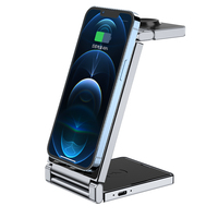 Soporte Inalámbrico Plegable 3 en 1, Cargador Inalámbrico Multifunción de Carga Rápida de 15 W para Teléfono Celular, Compatible con iPhone y Reloj