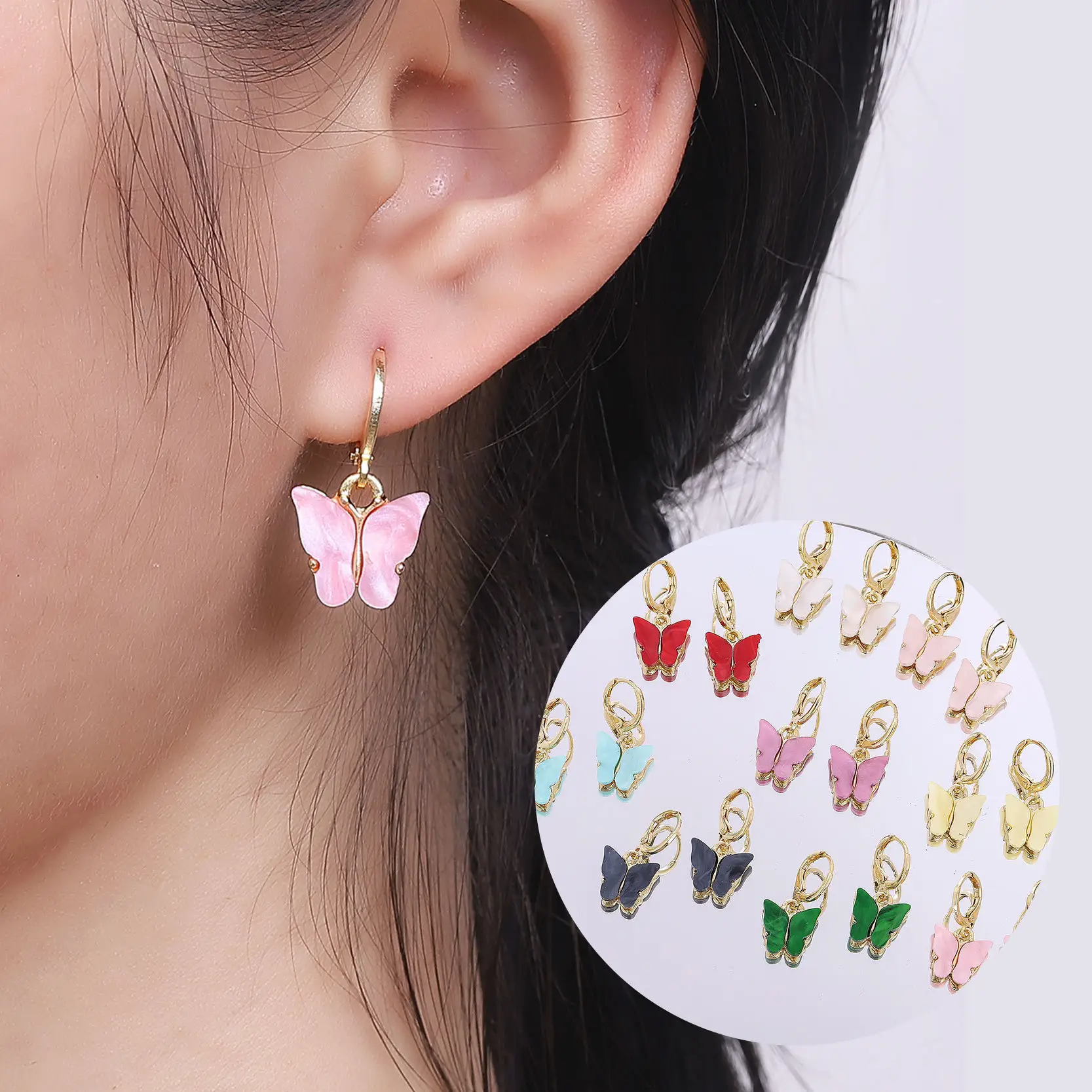20428-1 Japan und Südkorea Sommer neue Mode Temperament Super Fee Schmetterling Ins Stil Farbe Acryl Ohrringe