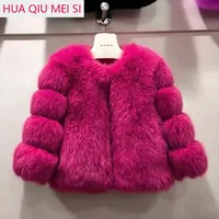 Nouveau manteau en fourrure de renard véritable de luxe pour enfants, manteau entièrement en cuir avec manches rayées, veste en fourrure véritable de haute qualité pour enfants, fourrure de renard naturelle