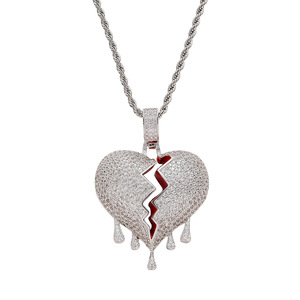 3D Rissiges Blutendes Herz Anhänger-Halskette, Klassischer Messing CZ Hip-Hop Rap Schmuck für Männer - Product Image 4