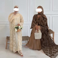 Abaya Sharut Factory Dubaï, Abaya de luxe pour l'Aïd, Kimono islamique, robe pour femmes musulmanes, Abaya élégante et modeste à motifs floraux texturés en 3D, ensemble de 3 pièces