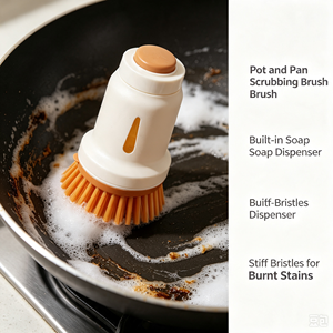 Brosse de nettoyage en silicone avec distributeur de savon, outil de récurage anti-rayures avec manche en plastique, pour évier de cuisine et ustensiles de cuisson - Product Image 2