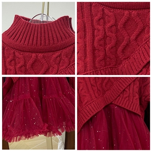 Vestidos elegantes de princesa de invierno para bebés para niñas, <span class=keywords><strong>ropa</strong></span> de una Pieza de punto y empalme con lentejuelas para niñas, vestidos de tutú para niñas - Product Image 2