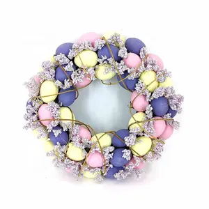 SYART New Design Spring 14 Inch Easter Decoration Yellow Pink Purple Egg Wreath For Front Door