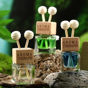 Navulbare autoluchtverfrisser glazen fles met houten deksel en ventilatieklem, rotanstokjes voor auto aroma parfum verpakking - Product Image 2