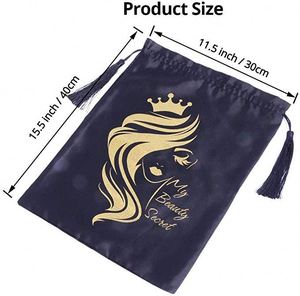 Pochette en satin à cordon de serrage pour perruques et lingerie, sacs de rangement anti-poussière en soie satinée, personnalisation - Product Image 5