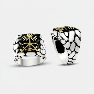 925K Silver Art Design Saudi Arabia Palm Tree Sword <b>Men</b> Rock <b>Ring</b> - Product Image 2