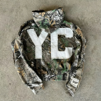 Sweat à capuche zippé court en coton French Terry pour homme, coupe ample, imprimé patchwork brodé sur mesure, motif camouflage Real Tree