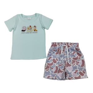 Conjunto de Ropa para Niños RTS Just Like My Daddy, Camiseta y Pantalones Cortos Bordados, Algodón y Elastano, Estampado, Primavera-Otoño, Venta al Por Mayor - Product Image 1