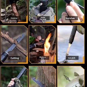 Bâton de randonnée pliable multifonctionnel en alliage d'aluminium pour la randonnée, le camping, la pêche et la chasse - Conception télescopique à 5 sections - Product Image 2