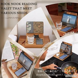 Wooden <b>Foldable</b> Bookshelf Triangular Reading <b>Desk</b> Phone Holder With Thumb Bookmark For Bedroom Kitchen Leisure Reading - Product Image 1