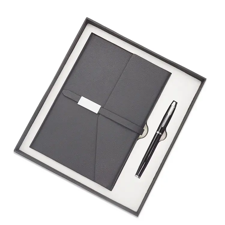 Business Logo Briefpapier Custom ized Luxus Pu Leder Notebook und Stift Geschenkset