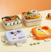 Aohea Cartoon Enfants Étanche En Acier Inoxydable Isolé 3 Compartiment Thermique Bento Boîte À Lunch Alimentaire Étanche Conteneur Alimentaire