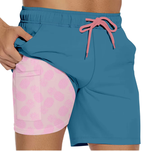 Traje de Baño Casual para Hombre con Estampado Animal/Floral Azul - Secado Rápido, 100% Poliéster, Cintura Elástica, Shorts de Baño con Línea de Compresión - Product Image 1