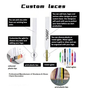 Tali sepatu kustom katun poliester kualitas tinggi Sneaker datar tali sepatu cetak logo tali sepatu dengan ujung logam