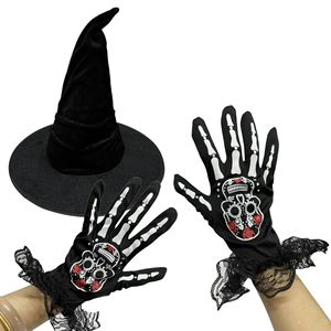Disfraz de bruja negra de Halloween, sombrero de bruja, sombrero de <span class=keywords><strong>mago</strong></span>, máscara de encaje, guantes de encaje, novia fantasma - Product Image 2