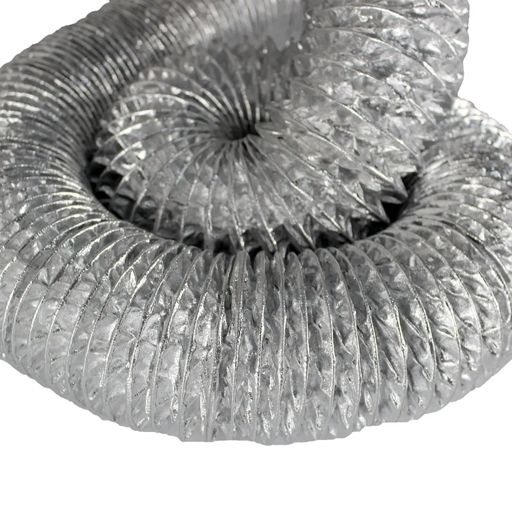 خرطوم تنفيس مجفف اللون الفضي خرطوم أنابيب مرنة من رقائق الألومنيوم للتدفئة والتهوية وتكييف الهواء