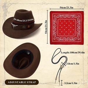 Costume de cowboy occidental en gros pour hommes, veste à franges, chapeau, bandana, collier, accessoires de tenue de cowboy pour Halloween, cosplay - Product Image 6