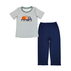 ชุดเสื้อผ้าเด็กแขนสั้นปักลายฟักทองสีเขียวสำหรับเด็กผู้ชายวัยหัดเดินชุดฤดูใบไม้ร่วง - Product Image 1