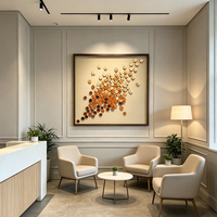 Décoration murale abstraite moderne en MDF 3D fait main, base carrée, cadre marron, idéale pour la décoration d'hôtels et de maisons