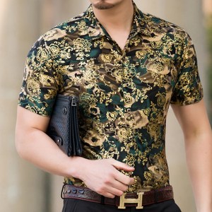 Camicia estiva a fiori a maniche corte nuova camicia da uomo in seta di ghiaccio con stampa floreale camicia da uomo senza stiratura a mezza <span class=keywords><strong>manica</strong></span> Casual - Product Image 5
