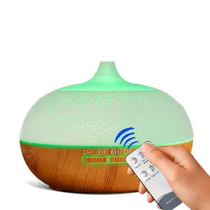Difusor ultrasónico de madera para aromaterapia, Mini humidificador craquelado de aceites esenciales con luces LED de colores