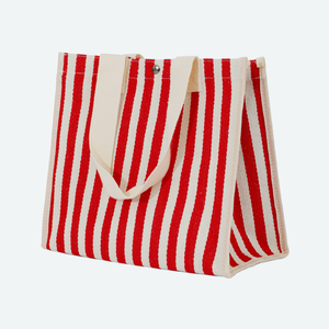 Sac à main de plage décontracté, sac à bandoulière réutilisable pour le shopping avec fermeture à bouton-pression, sac fourre-tout en toile texturée à rayures - Product Image 4