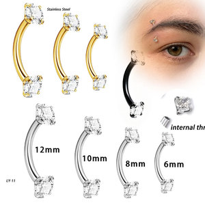 Pendientes de acero inoxidable 316 con circonita cúbica curva, mini barra redonda, joyería para <span class=keywords><strong>piercing</strong></span>, anillo para ceja, anillo para nariz, aretes <span class=keywords><strong>Daith</strong></span> y Helix para mujer y <span class=keywords><strong>hombre</strong></span> - Product Image 1