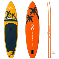 SUP gonflable orange vif avec motif palmier, planche à pagaie Drop Stitch de 11 pieds style été, fabricant professionnel OEM