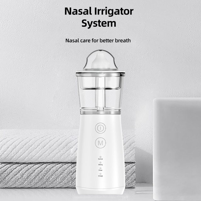 IPX7 Waterproof Rechargeable Portable Mini Electric Nasal Wash Irrigator with 3 Working Modes for Smooth Breathing
