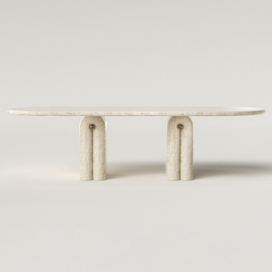 Tavolo da Pranzo Lungo in Travertino con Gambe a Cuscino in Pietra Massiccia Kumusi per Hotel e Ristoranti - Product Image 1