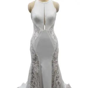 Простое недорогое атласное платье-труба с драгоценным вырезом и шлейфом для часовни иллюзионное свадебное платье с открытой спиной вечернее платье