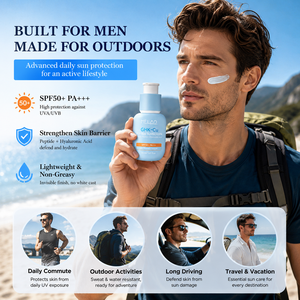 Crème solaire pour hommes à l'acide hyaluronique GHK-Cu, marque privée, SPF50+ PA+++, 50 ml, légère, non grasse, fini invisible, pour les activités de plein air - Product Image 1