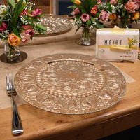 Assiette de présentation classique en plastique doré de 13 pouces, motif végétal, faite à la main, de haute qualité, pour les événements de mariage, nouveauté 2025
