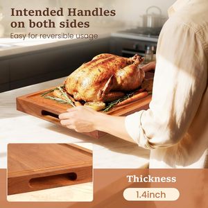 Tabla de cortar de madera de cerezo para cocina con asa, con ranura para jugos y ranura integrada para verduras, frutas y carne - Product Image 6