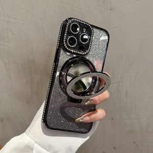 Staffa magnetica placcato cassa del telefono per <span class=keywords><strong>iPhone</strong></span> 16 15 14 13 12 Pro Max <span class=keywords><strong>11</strong></span> Glitter specchietto <span class=keywords><strong>Cover</strong></span> del telefono con supporto - Product Image 6