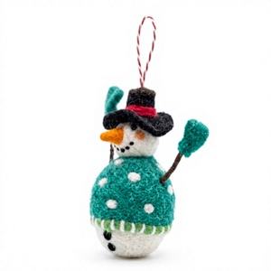 Best Himalaya Handmade Traditional Certified Wool Snowman Christmas Holiday Ornament Green Sweater Ribbon Eco-Friendly Indoor - Product Image 4