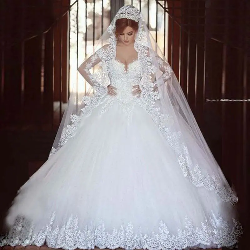 כלה שמלת תחרה vestido דה מדהים חתונה שמלת נשים נסיכת כלה מסיבת תחרה חתונה שמלה