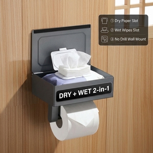 Portarrollos de Papel Higiénico Moderno para Montar en la Pared con Bandeja para Smartphone, Acabado Mate, Organizador de Baño, Diseño Rectangular - Product Image 2
