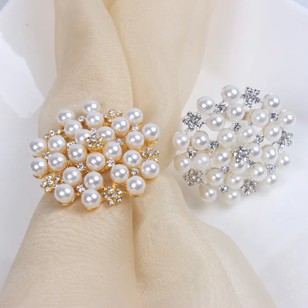 Nhà Máy Cung Cấp Trực Tiếp Châu Âu Và Mỹ Rhinestone Ngọc Trai Khăn Ăn Nhẫn Cưới Khách Sạn Khăn Ăn Vòng Trong Kho Bán Buôn