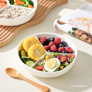 Plato de preparación de cerámica con tres compartimentos, diseño profundo para picar y servir, apto para microondas, de calidad alimentaria. - Product Image 4
