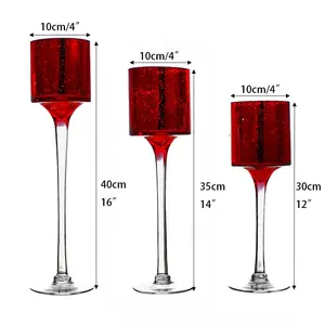 H303540cm Hot Sale 3 Set Of Red Glass Tealight Holders For Wedding Party Decoration